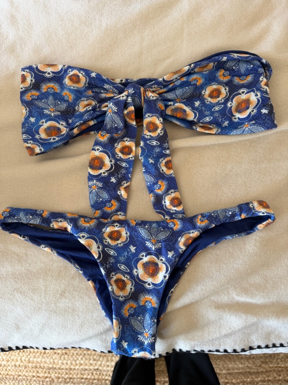 Blue Floral Bandeau Bikini Set - Unbranded